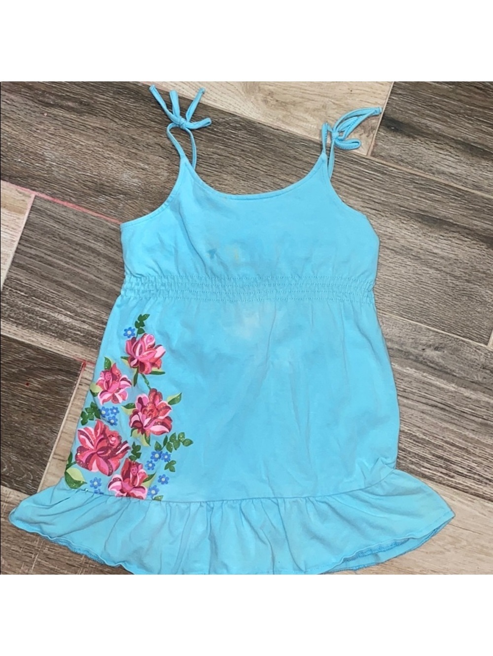 Toddler 4T blue Sundress! Painted flowers!